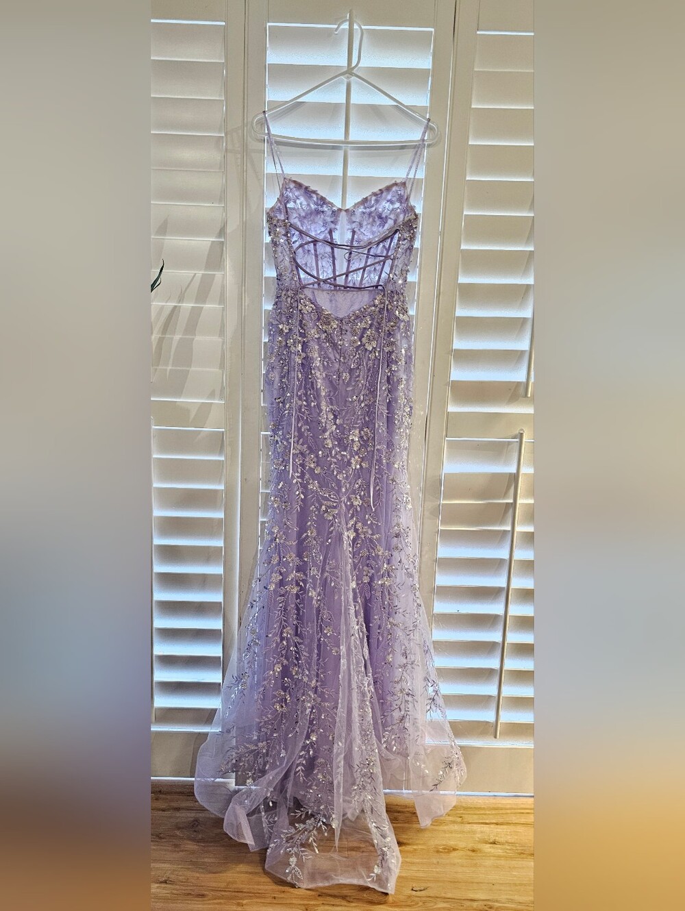 Sherri Hill Lavender/Lilac Beaded Sequin Lace Corset Gown – Size 4 - Picture 4 of 10